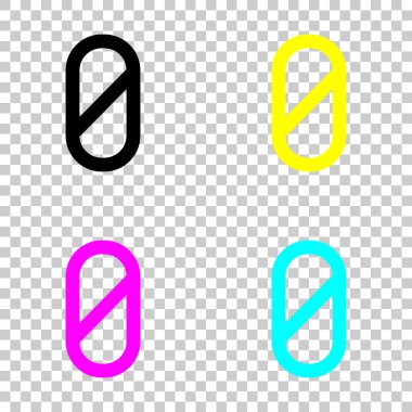 Sayı sıfır, sayısal, basit mektup. Cmyk simgeleri şeffaf arka plan üzerinde renkli dizi