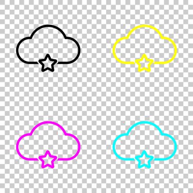 yer işareti bulut veritabanı. Doğrusal sembolü ile ince anahat. basit anahat simgesi. Cmyk simgeleri şeffaf arka plan üzerinde renkli dizi