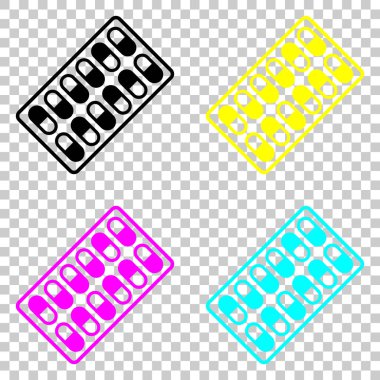 Paketi hapları simgesi. Cmyk simgeleri şeffaf arka plan üzerinde renkli dizi.