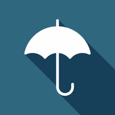 şemsiye simgesi. Uzun Gölge arka plan üzerinde beyaz düz simgesi