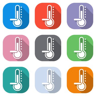 Termometre, soğuk. sıcaklık subzero. Beyaz simgeleri uygulamalar için renkli kareler olarak ayarlayın. Sorunsuz imkanı ve desen poster için