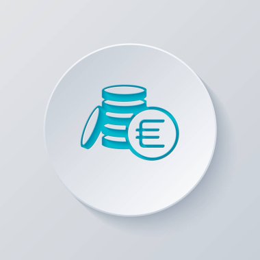 para sikke euro simgesi. Gri ve mavi katmanları ile daire kes. Kağıt tarzı