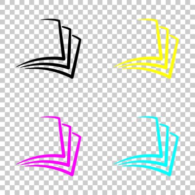 kitap, kağıt yaprağının. Cmyk simgeleri şeffaf arka plan üzerinde renkli dizi