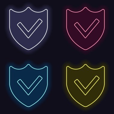 koruma başarı. basit simgesi. Moda neon işareti kümesi. Koyu arka plan üzerinde casino tarzı. Seamless modeli
