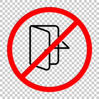 Çıkış simgesi. Doğrusal, ince anahat. Siyah kırmızı uyarı işareti şeffaf arka plan ile nesnesinde izin yok