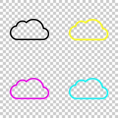 Basit bulut. Doğrusal sembolü ile ince anahat. Cmyk simgeleri şeffaf arka plan üzerinde renkli dizi