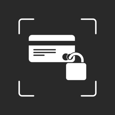 kredi kartı koruma simgesi. Beyaz nesne kamera otomatik odaklama koyu arka plan üzerinde