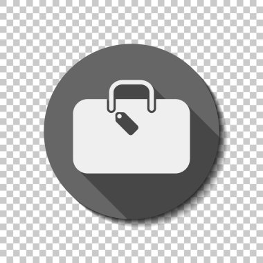 seyahat çantası, Bagaj, dava. Saydam arka plan üzerinde bir dairede uzun gölge beyaz düz simgesi