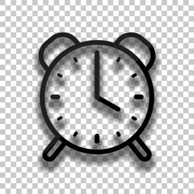 Eski çalar saat, basit simgesi, ince anahat ile doğrusal sembolü. Saydam arka plan üzerinde yumuşak gölgeli siyah cam kutsal kişilerin resmi