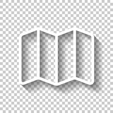 Basit harita simgesi. Doğrusal sembolü ile ince anahat. Gölge şeffaf arka plan üzerinde beyaz simgesi