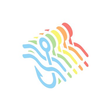 Balıkçılık kanca ve su. Basit simgesi. Beyaz arka plan üzerinde renkli izometrik simgeler yığını