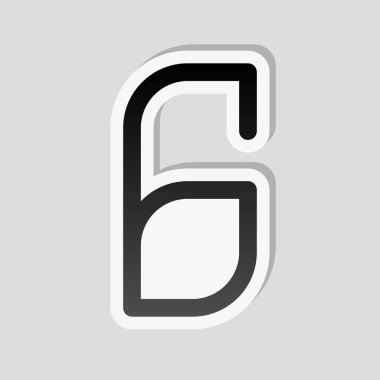 Sayı 6, rakamı, altıncı. Etiket tarzı ile beyaz ve gri arka plan üzerinde basit gölge