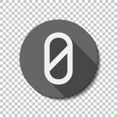 Sayı sıfır, sayısal, basit mektup. Saydam arka plan üzerinde bir dairede uzun gölge beyaz düz simgesi. Rozet veya etiket stili