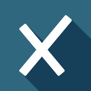 Yanlış işareti simgesi. Uzun Gölge arka plan üzerinde beyaz düz simgesi