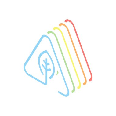 Eko yaprak uyarı üçgeni içinde. ekoloji ile sorun. Doğrusal sembolü ile ince anahat. bir çizgi stili. Beyaz arka plan üzerinde renkli izometrik simgeler yığını