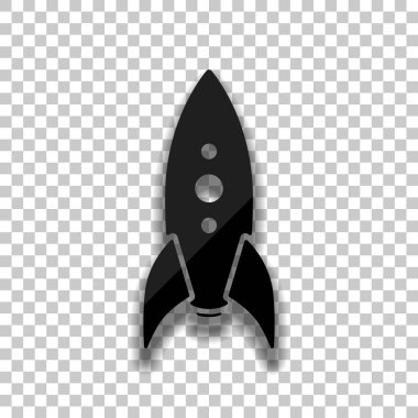 Roket fırlatma simgesi. Saydam arka plan üzerinde yumuşak gölgeli siyah cam kutsal kişilerin resmi