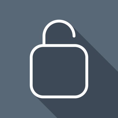 Basit kilidini. Doğrusal, ince anahat. Uzun Gölge arka plan üzerinde beyaz düz simgesi