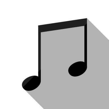 Müzik Not simgesi. Uzun gölge beyaz arka planda siyah nesnesiyle