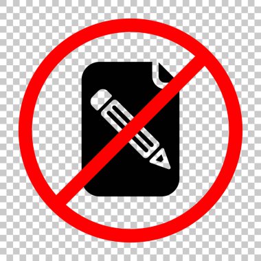 Kağıt ve kalem simgesini. Siyah kırmızı uyarı işareti şeffaf arka plan ile nesnesinde izin yok