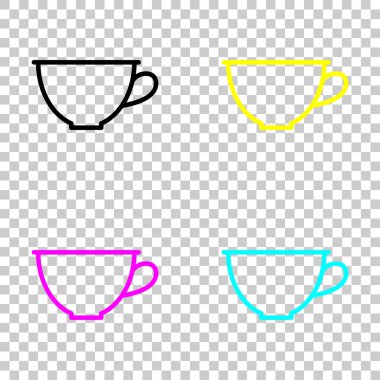 Basit fincan kahve ya da çay. Doğrusal simgesi, ince anahat. Cmyk simgeleri şeffaf arka plan üzerinde renkli dizi