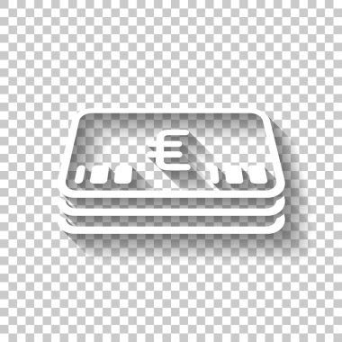 Euro para veya fişlerin sürüsü. İş simgesi. Gölge şeffaf arka plan üzerinde beyaz simgesi