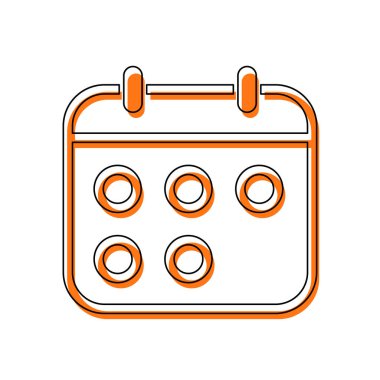 Basit takvimi, lineer, ince anahat. İzole simge siyah ince dağılımı ve farklı katmanlarda doldurma taşındı turuncu oluşan. Beyaz arka plan