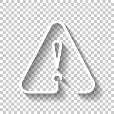 Uyarı üçgeni içinde ünlem işareti. Doğrusal sembolü ile ince anahat. bir çizgi stili. basit simgesi. Gölge şeffaf arka plan üzerinde beyaz simgesi