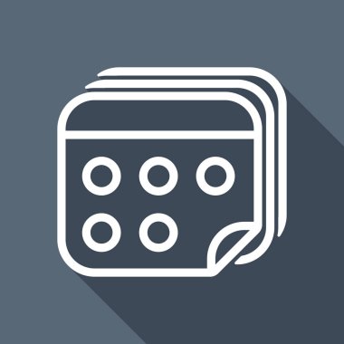 Takvim birkaç sayfa. Basit anahat simgesi. Uzun Gölge arka plan üzerinde beyaz düz simgesi