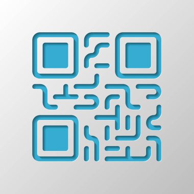 QR kodu. Teknoloji simgesi. Kağıt tasarımı. Gölge ile düzenlenen sembolü