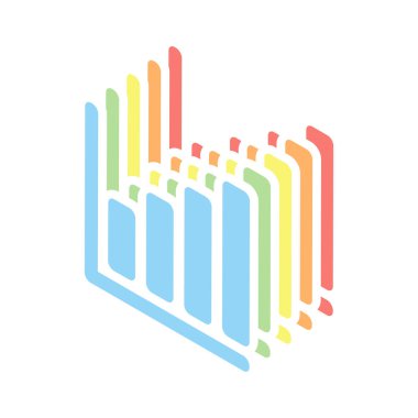 Büyüyen grafik hat simgesi. Beyaz arka plan üzerinde renkli izometrik simgeler yığını