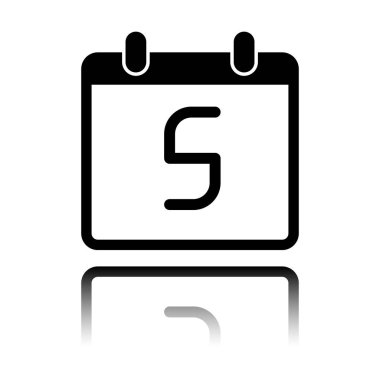 5 gün, basit simgesi ile takvim. Siyah beyaz arka plan ayna yansıması simgesiyle