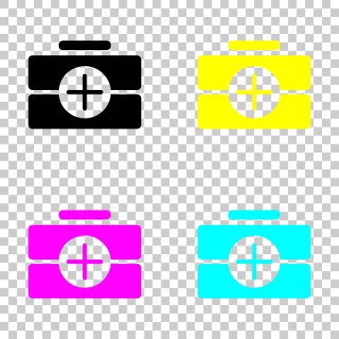 ilk yardım çantası, basit simgesi. Cmyk simgeleri şeffaf arka plan üzerinde renkli dizi