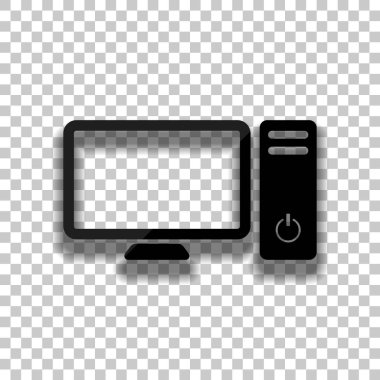 Kişisel bilgisayar, pc. Sistem birimi ve monitör. Saydam arka plan üzerinde yumuşak gölgeli siyah cam kutsal kişilerin resmi