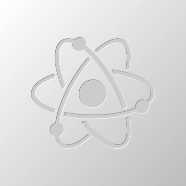 bilimsel atom sembolü, basit simgesi. Kağıt tasarımı. Düzenlenen sembolü. Çekirdeksiz stili