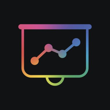 Projektörü ekran için sunumlar, ekonomi grafik büyümek. Gökkuşağı rengi ve koyu arka plan
