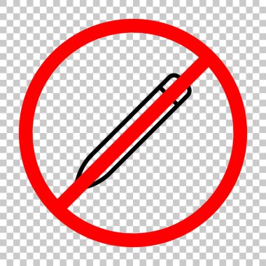 Basit kalem. Doğrusal, ince anahat. Siyah kırmızı uyarı işareti şeffaf arka plan ile nesnesinde izin yok