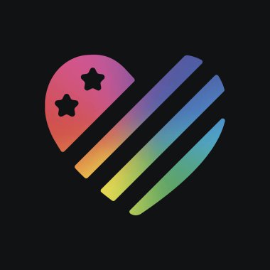 basit ABD bayrağı simgesi. Kalp şekli. Gökkuşağı rengi ve koyu arka plan