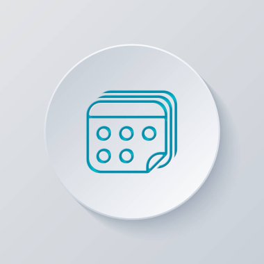 Takvim birkaç sayfa. Basit anahat simgesi. Gri ve mavi katmanları ile daire kes. Kağıt tarzı