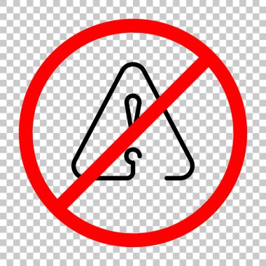 Uyarı üçgeni içinde ünlem işareti. Doğrusal sembolü ile ince anahat. bir çizgi stili. basit simgesi. Siyah kırmızı uyarı işareti şeffaf arka plan ile nesnesinde izin yok