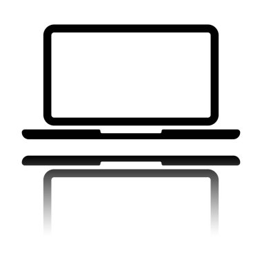 Laptop ya da defter bilgisayar kutsal kişilerin resmi. Siyah beyaz arka plan ayna yansıması simgesiyle