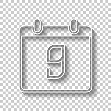 9 gün, basit simgesi ile takvim. Gölge şeffaf arka plan üzerinde beyaz anahat işaretiyle