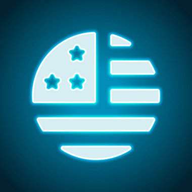 basit ABD bayrağı simgesi. Yuvarlak şekli. Neon tarzı. Işık dekorasyon simgesi. Parlak elektrik sembolü