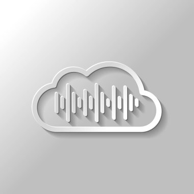 Bulut ve Ses ekolayzer dalga ile basit simgesi. İnce anahat. Kağıt tarzı ile gölge gri arka plan üzerinde