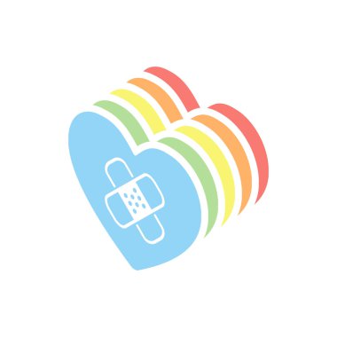 yama Kırık kalple. basit tek simge. Beyaz arka plan üzerinde renkli izometrik simgeler yığını