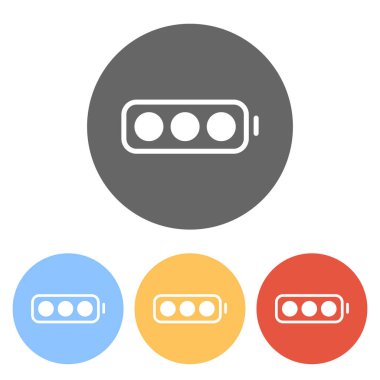 basit pil tam düzey. Renkli daireler üzerinde beyaz simgeler kümesi