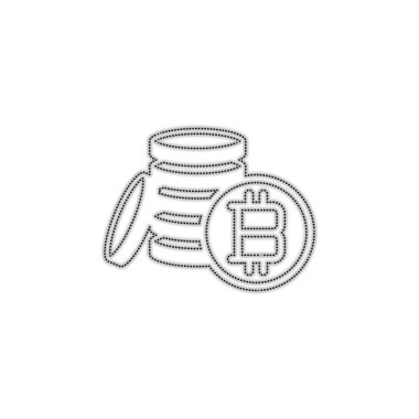 para bitcoin. basit siluet. Noktalı anahat siluet gölge beyaz arka plan üzerinde