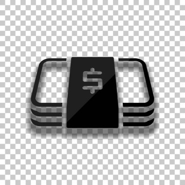 Doları para veya fişlerin sürüsü. İş simgesi. Saydam arka plan üzerinde yumuşak gölgeli siyah cam kutsal kişilerin resmi