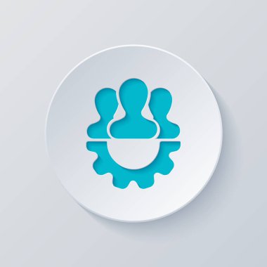 Takım, teknik destek, kaç kişi ve dişli. Gri ve mavi katmanları ile daire kes. Kağıt tarzı