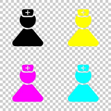 Hemşire, basit kadın sembolü. Cmyk simgeleri şeffaf arka plan üzerinde renkli dizi