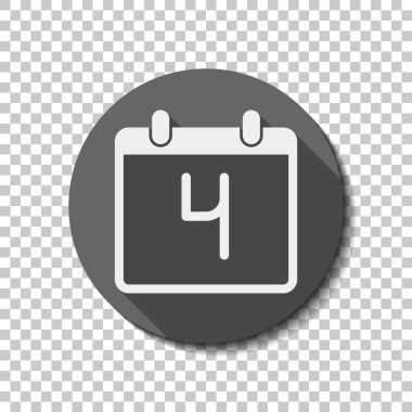 4 gün, basit simgesi ile takvim. Saydam arka plan üzerinde bir dairede uzun gölge beyaz düz simgesi. Rozet veya etiket stili